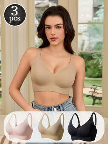 3PCS Women's Seamless Jelly Bra, Wirefree, Solid Color For Everyday & Special Occasions, Occasion Lingerie, Sleek Lingerie, Comfortable Fit, Flexible Material - Nhiều màu1 - Xem 3