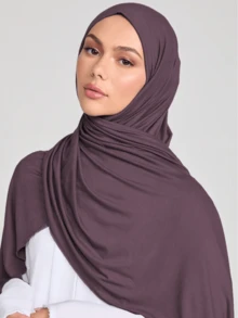 1pc Solid Color Elegant & Soft Scarf, Women's Modal Cotton Comfortable Multifunctional Headscarf, Suitable For Daily Wear - Dark Purple - View 2