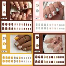 French Short Press On Nails For Women - 4 Box 96 Pcs Christmas Holiday Fake Nails Kit, Square Medium Length False Nails With Designs.Women Cute Pink Colos Nails,Valentine's Day Nails With Jelly Glue And Nail File, Multi Color Easy Wearing Nails For Daily, Work, Party - 混合裝421 - 查看 1