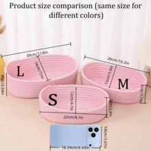 椭圆形储物篮，编织简约风格蓝色素色篮子，适用于客厅书桌、零食、水果、玩具储物、走廊、浴室，以及返校