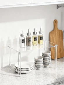 Soporte de exhibición rectangular de acrílico, estantería de almacenamiento de acrílico, soporte de exhibición de postres transparente de 4 patas, se puede usar como soporte de exhibición de figuras, adecuado para decoración, colecciones, modelos, etc. - Multicolor - Ver 4