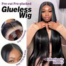 Put And Go Glueless 5*5 Lace Closure Wig And 13X4 13*6 Lace Front Straight Wig For Women Pre Plucked Remy Glueless Brazilian HD Transparent Lace Frontal Wig 200% Density Long Length Human Blended Hair Lace Wigs Natural Black Color - Natural & Black - View 9