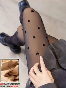 1双 220克/80克 女士性感透视黑色爱心图案连裤袜，商务性感秋冬连裤袜，大码打底裤，保暖内衬，保暖打底裤（适合0-15°C） - 黑色 - 查看 15