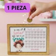 HUCHA DE MDF 3 MM CON CONTADOR, CAJA DE AHORRO, CON FRASE MOTIVACIONAL SI VAS A SOÑAR QUE SEA A LO GRANDE HUCHA CON CONTADOR DE MONEDAS, LA MEJOR OPCIÓN DE REGALO PARA ESTABLECER UN FONDO DE EMERGENCIA, META DE VIAJES, METAS PERSONALES , CUMPLEAÑOS , ARTICULO DESARMADO ARMADO FÁCIL - Multicolor - Ver 7