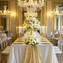 1pc Gold Sequin Table Runner, Dining Table Decor, Wedding Decoration Fabric, Sparkling Gold Table Cloth For DIY Party Decoration, Suitable For Wedding, Birthday, Housewarming, Romantic Date, Reception, Christmas, Valentine's Day, Ramadan And Other Holidays - Gold - View 7