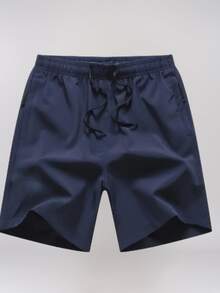 Men's Bermuda Shorts With Pockets, Reflective Logo, Shines With Flash, Perfect For Summer, Beach, Gym, Workout, And End Of Year. - 藏蓝色 - 查看 2