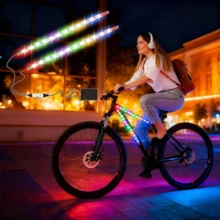 RGB LED Light Strip For Bicycles (2-In-1), 15 LEDs, Suitable For Mountain Bikes And Scooters, Night Riding Warning And Decorative Light, Adjustable Color, 19 Dynamic Modes, 20 Static Lighting Modes, USB Powered, Suitable For Outdoor Bicycle Lighting Accessories, New And Stylish Ambient Decorative Light, Christmas Gift. - RGB LED Light Strip for Bicycles (2-in-1) - View 4