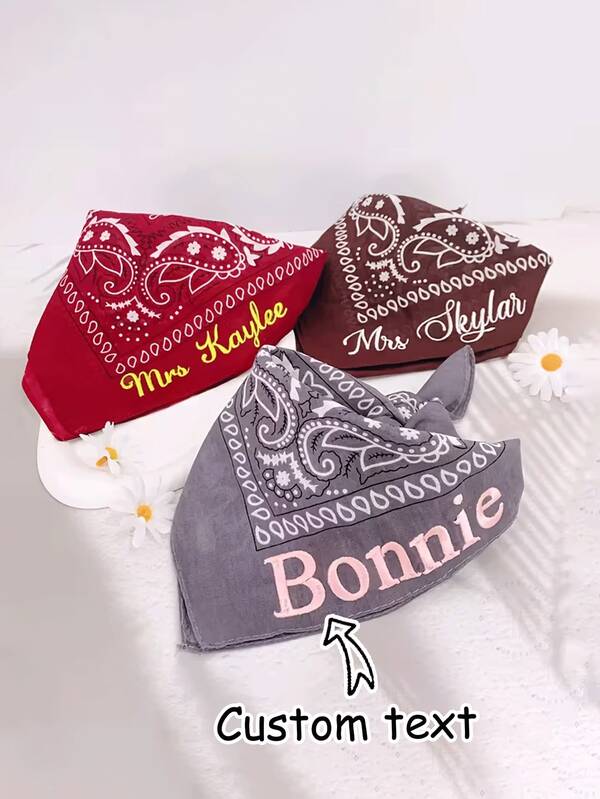 Customized Denim Girl Scarf - Personalized Name Monogram Paisley Pattern Vintage Wedding And Party Accessory, Multifunctional Headband, Suitable For Bridesmaids, Weddings, Birthdays And More, Holiday/Valentine's Day/Birthday/Anniversary Gift