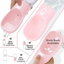 2-In-1 Dog Water Bottle, Protable Dog Cat Water Bottle For Walking/Hiking/Travel, Pets Outdoor Drinking & Feeding Dispenser (Pink) - 粉色 - 查看 3