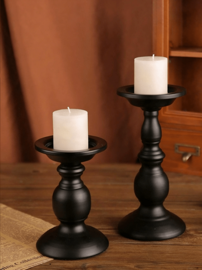 Classic Black Candle Holder - Retro Design Fits Pillar Candles. Ideal For Dinner Tables, Living Room Shelves & Bedroom Dressers. Adds Elegant Cozy Vibes, A Popular Home Decor As Chic Tabletop Accent.