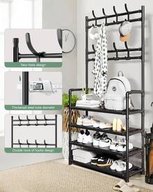 DOSYU Perchero Y Zapatero Independiente 4 Niveles Negro con estantes de almacenamiento de 4 niveles, perchero para dormitorio, pasillo, oficina, 23.6 pulgadas negro - Negro - Ver 5