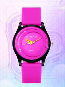 Cute Colorful Pattern Pink Silicone Strap Quartz Watch Girl's Fashion Casual Analog Wristwatch - Black - View 2