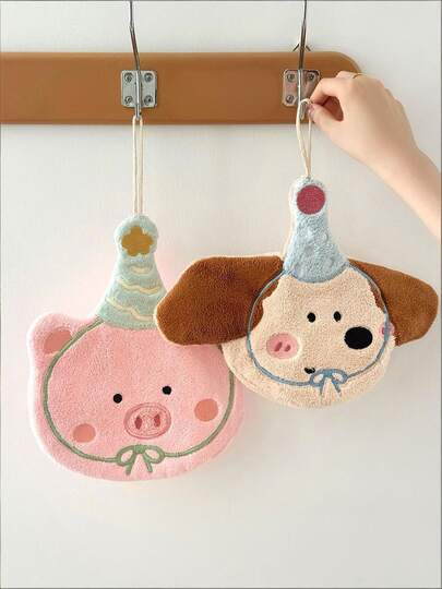 1pc Thick & Soft Polyester Blended Towel, Non-Shedding, Suitable For Kitchen And Bathroom Decor, Can Be Used As Bath Towel, Portable Wipe Cloth, Reusable Towel, Perfect For Bathroom, Kitchen And Restroom. Back To School Season Kitchen Dishcloth, Cute Cartoon Puppy Pattern Hand Towel With Copyright Embroidery, Hanging, Non-Shedding, Super Absorbent Square Towel.