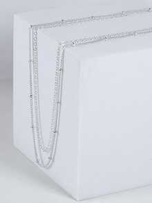 1pc Double Layer Chain Necklace, Fashionable Minimalist O-Shape Beaded Layered Choker Necklace, Lightweight Luxury Versatile Necklace Accessory Suitable For Girls & Women (Bead Quantity Random) - Silver - View 3