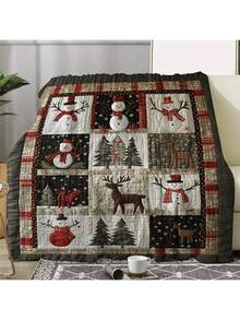 Featuring Classic Holiday Scenes, Including Snowmen With Twig Arms, Elegant Pine Trees, And Noble Reindeer, This Coral Fleece Plush Throw Blankets For Bed Bedroom Warm Bedroom Quilt Sofa Blanket Gifts For Friends And Family. - 白色 - 查看 1