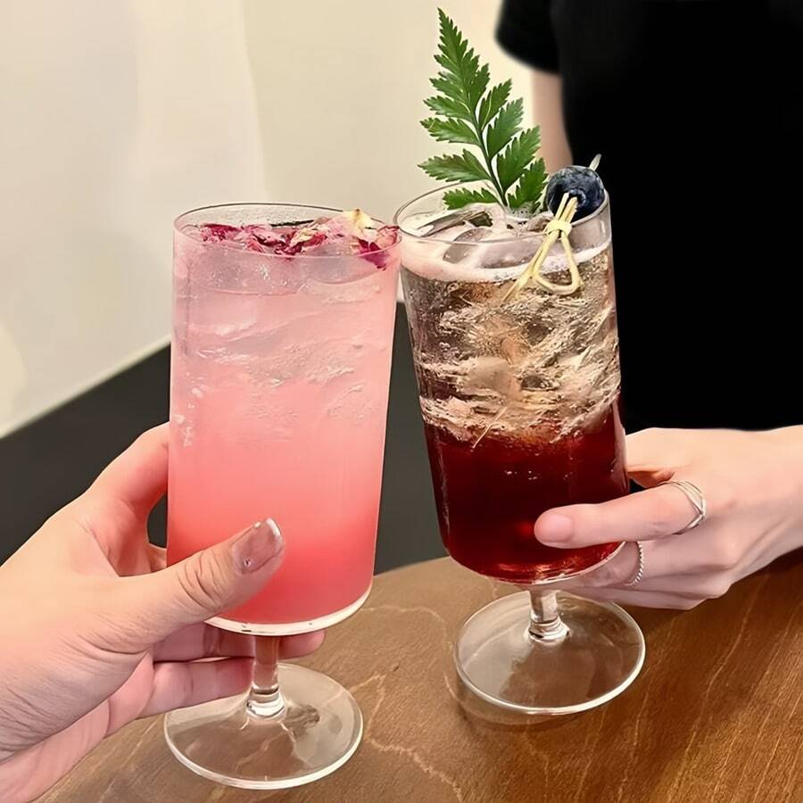 1 pieza Vaso de vidrio transparente, vaso de bebida con tallo corto, adecuado para agua, café, vaso de vidrio moderno, apto para el hogar, bar, restaurante, regalo ideal para amigos, parejas en el Día de San Valentín - Multicolor - Ver 1
