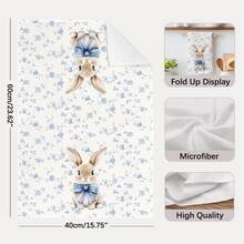 2 piezas Paños de cocina diarios simples con estampado de conejo de flores azules, material de poliéster suave, adecuados para decoración de cocina, limpieza, decoración de fiestas, artículos esenciales de cocina y baño, decoración del hogar, regalo de inauguración de la casa - Multicolor - Ver 4