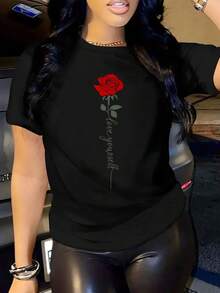 Summer Casual Short Sleeve T-Shirt With Round Neck Love Yourself Graphic Tees Women Tops - màu đen - Xem 12