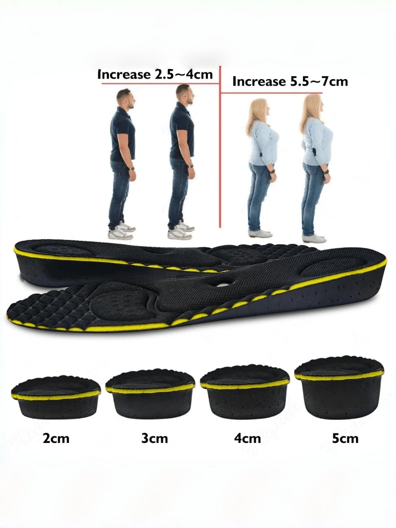 1 đôi miếng lót giày tăng chiều cao nửa bàn chân, thoáng khí, vô hình, làm từ chất liệu EVA, có độ co giãn.