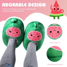 Kids Casual Warm Fluffy Cotton Slippers Cute Animal Soft Winter Home Shoes Non Slip Round Toe Indoor Slide Toddler Slippers For Boys And Girls - Dưa hấu xanh - Xem 7