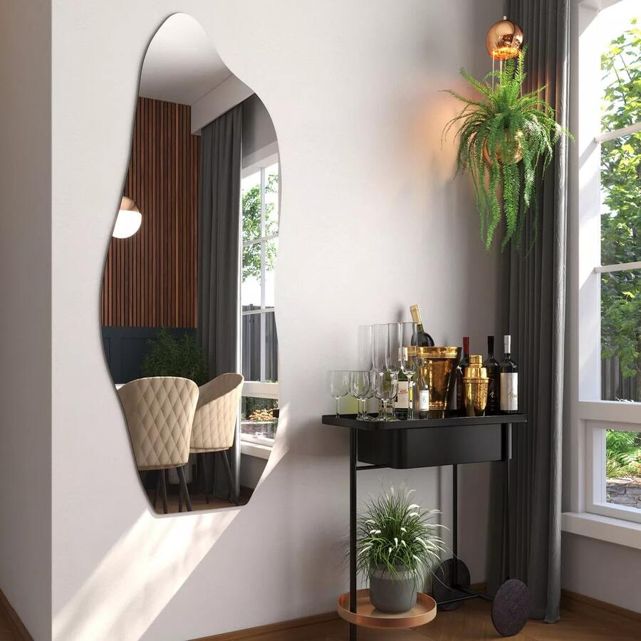 40x115 Organic Decorative Floating Wall Mirror, Frameless With Stand - Không có khung - Xem 1