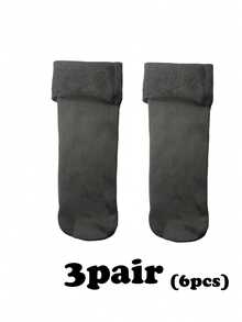 6 Pairs Unisex Black Mid-Calf Socks - Warm & Comfortable Winter Socks, Thick & Insulated, Suitable For Daily Wear And Sleeping, Christmas Gift - Black - View 9