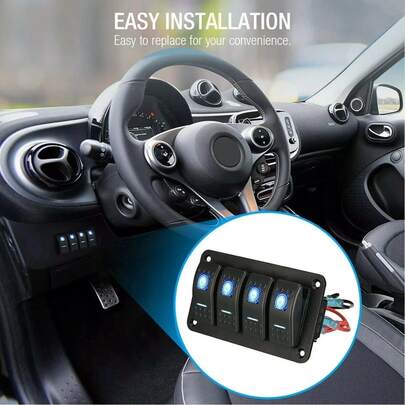 4 Gang Waterproof LED Rocker Switch Panel With Circuit Breakers For Car/Boat/RV 12V/24V