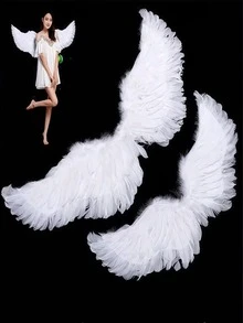 1pc Party Angel Feather Wings Costume Accessory, Elastic Strap, Suitable For Wedding, Birthday, Halloween, Christmas - 白色 - 查看 1
