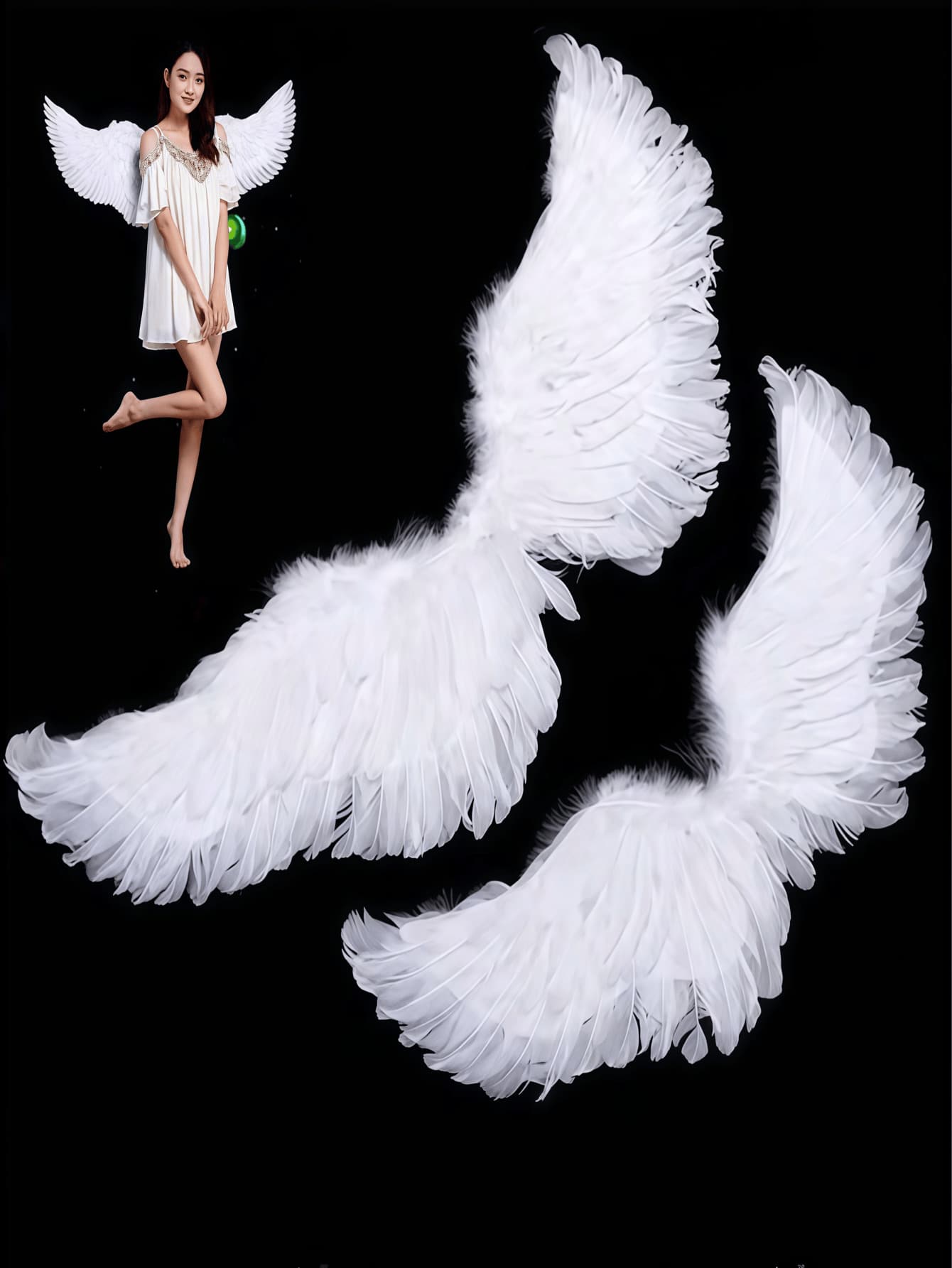 1pc Party Angel Feather Wings Costume Accessory, Elastic Strap, Suitable For Wedding, Birthday, Halloween, Christmas - 白色 - 查看 1