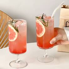 1 pieza Vaso de vidrio transparente, vaso de bebida con tallo corto, adecuado para agua, café, vaso de vidrio moderno, apto para el hogar, bar, restaurante, regalo ideal para amigos, parejas en el Día de San Valentín - Multicolor - Ver 9