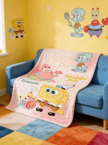 SpongeBob SquarePants 卡通方裤子午睡毯，办公室午睡毯，卧室空调毯，柔软毯套 - 彩色 - 查看 3