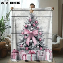 1pc Cozy Bowknot Print Flannel Blanket - Soft, Vintage-Inspired Design With Pink Bows On White, All-Season Comfort For Home, Office, Camping & Travel, Machine Washable, Perfect For Halloween & Christmas Decor, Travel Accessory |   Playful Pattern |   Soft Texture, Blanket For Bed - Nhiều màu 11 - Xem 16