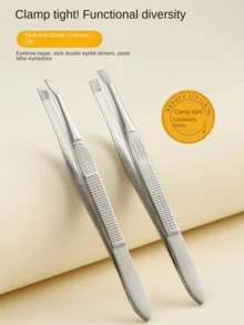 Stainless Steel Precision Eyebrow Tweezers Set, Small Clamps, Tweezers, Leather Case, Eyebrow Clip Pliers, False Eyelash Tools - Multicolor - View 1