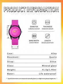 Cute Colorful Pattern Pink Silicone Strap Quartz Watch Girl's Fashion Casual Analog Wristwatch - Black - View 4