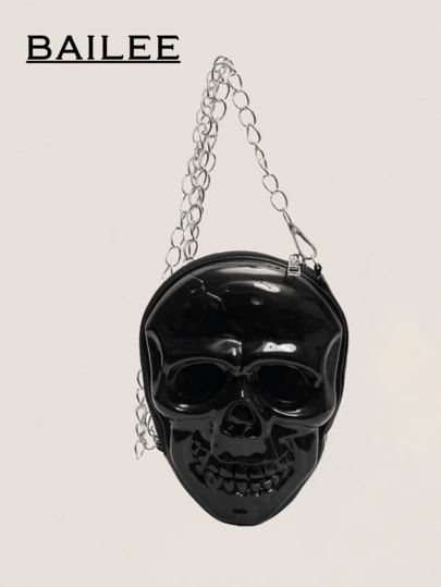 BAILEE Este bolso de silicona de unicolor con diseño de calavera de estilo punk y único, con cremallera y cadena de metal, es adecuado para uso cruzado de mujeres. Se puede usar para fiestas temáticas de Halloween, combinación de disfraces de Halloween y como regalo de Halloween. Es una billetera con temática de Halloween y una opción perfecta para la moda y el estilo gótico de Halloween, convirtiéndolo en el mejor regalo de Halloween para mujeres que se combina perfectamente con los atuendos de Halloween.