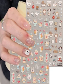 2 Peças Adesivo de Unha com Relevo de Cachorro - Padrão de Cachorro Delicado, Design Fofo de Desenho Animado, Adesivo de Unha Feminino, Superfície com Relevo, Padrão Fofo e Delicado, Decoração de Unha de Fácil Aplicação, Presente DIY para Feriados, Suprimentos de Maquiagem e Styling, Suprimentos de Styling para Casamento.