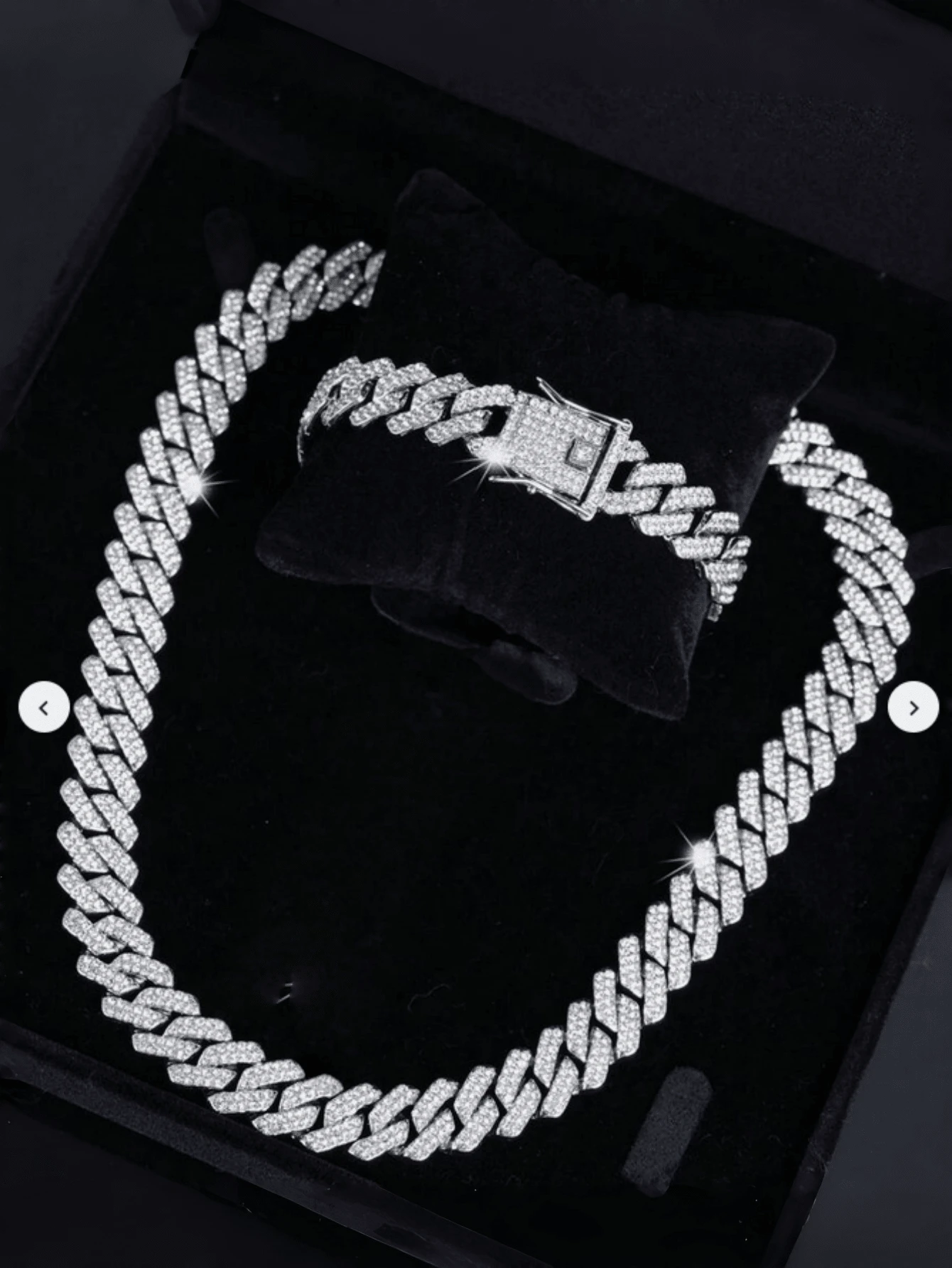 Set de 2 piezas de joyería de hip hop, collar y pulsera de eslabón cubano totalmente cubiertos de hielo, regalo adecuado para hombres y mujeres - Conjunto cubano de dos piezas con diamantes de imitación - Ver 1