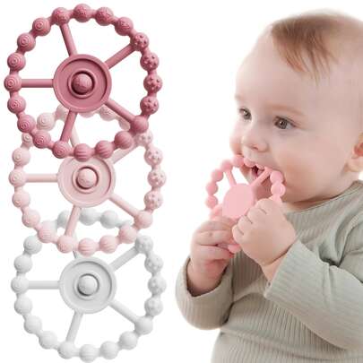 Baby Teething Rings, Essential Baby Items, Silicone Teething Rings, Suitable For 0-6 Months Babies, Seposeve Infant Teething Rings, Suitable For 6-12 Months And 12-24 Months Babies, Relieve Baby Teething Discomfort, Purple, Pink, White