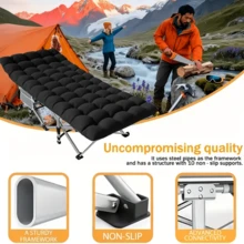 DEYUI Portable Adult Sleeping Bed Frame With Mattress | 755/655/555/455/355 Lb Load Capacity, Foldable Guest/Camping Bed, Ideal For Teenagers And Adults, Suitable For Travel, Patio, Terrace, And Outdoor Use, Oxford Cloth Cover, Alloy Steel Frame. - 升級版 755lbs 黑色床墊套裝 - 查看 5