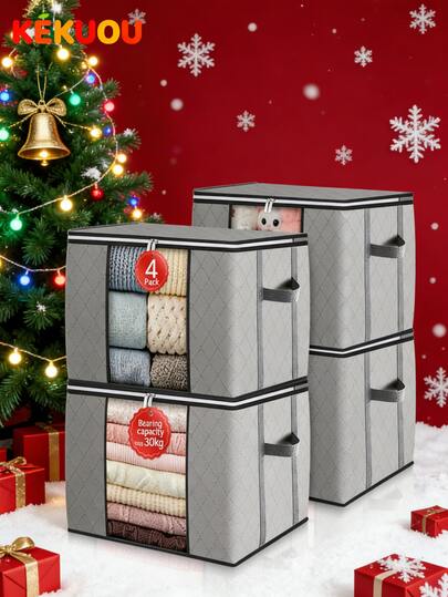 4 caja de almacenamiento de ropa grande con asa, bolsa organizadora a prueba de polvo de Panel transparente para ropa de cama y ropa