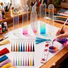 5pcs DIY Resin Bookmark Mold Kit, Includes 20pcs Random Color Tassels - Silicone Epoxy Resin Casting Mold, Can Make Rabbit, Cat, Feather And Rectangle Shapes - Great For Handmade Crafts - Apricot - View 5