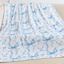 1pc Cozy Bowknot Print Flannel Blanket - Soft, Vintage-Inspired Design With Pink Bows On White, All-Season Comfort For Home, Office, Camping & Travel, Machine Washable, Perfect For Halloween & Christmas Decor, Travel Accessory |   Playful Pattern |   Soft Texture, Blanket For Bed - 多色3 - 查看 16