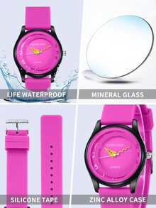 Cute Colorful Pattern Pink Silicone Strap Quartz Watch Girl's Fashion Casual Analog Wristwatch - Black - View 5