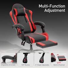 Gaming Chair With Footrest High Back Video Game Chair With Headrest & Lumbar Support Height Adjustable Leather Swivel Computer Chair For Adult Teen Office Or Gaming, - Đỏ - Xem 3
