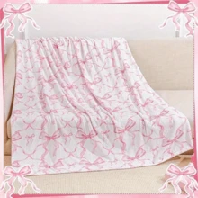 1pc Cozy Bowknot Print Flannel Blanket - Soft, Vintage-Inspired Design With Pink Bows On White, All-Season Comfort For Home, Office, Camping & Travel, Machine Washable, Perfect For Halloween & Christmas Decor, Travel Accessory |   Playful Pattern |   Soft Texture, Blanket For Bed - Nhiều màu 4 - Xem 15
