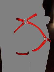 1 件红色皮革腰带，臀带配腿环，装饰情侣情趣束缚腰带，成人玩具， - 紅色 - 查看 5