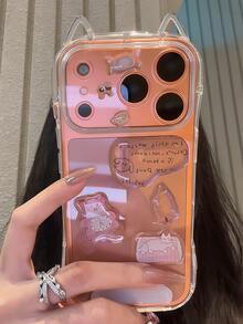 DIY Cute Funny Bear Snowman Tree Illustration Stickers Transparent Phone Case Compatible With IPhone 17 Pro Max 17 Pro 17 16 Pro Max 16 Pro 16 15 Pro Max 15 Pro 15 14 Pro Max 14 Pro 13 Pro Max 12 Pro 12 11 Girl Creative Cat Ears Clear Shockproof Cover