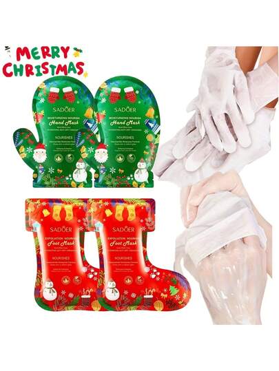 4 Pairs - Christmas Gift Moisturizing Hand & Foot Care Set, Moisturizing Gloves And Socks For Hand And Foot Care, Dry Feet SPA Party Supplies, Christmas Stocking Stuffers, Self-Care Gifts