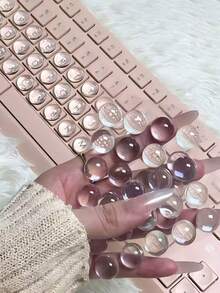 10pcs/Pack Crystal Clear Keyboard Stickers, Designed For Women, Keyboard Decals, Typing Stickers, 3D Nail Art Accessories, Special Transparent Decoration, Non-Damaging To Nails, Transparent DIY Keycaps, Self-Adhesive, Women's Office Keycaps, Damage Resistant, Long Nails Typing Tool, Nail Art Typing Stickers, Transparent Silicone Keycaps, 3D Stickers - Multicolor - View 4