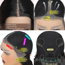 女士长款波浪蕾丝前假发 13x4x1 T型分缝高清蕾丝假发 预先拔毛 即戴即用 无胶假发 - 黑色 - 查看 5